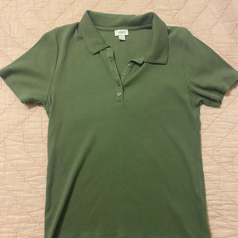 J. Crew Green Fitted Polo Top